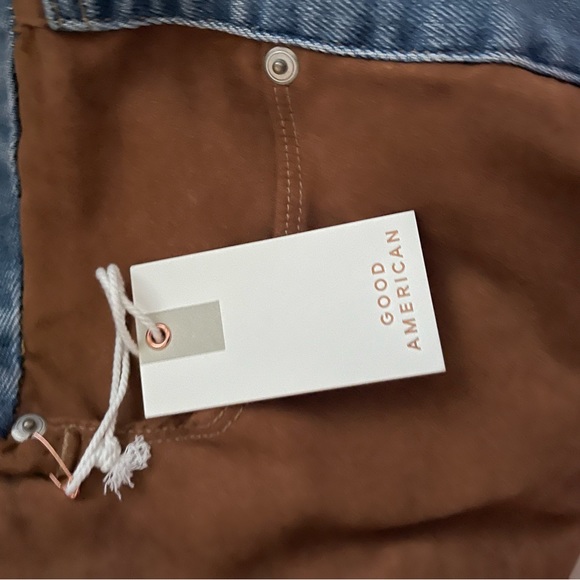NWT GOOD AMERICAN Icon Mixed Suede Denim High Rise Straight Leg Jeans Size 12/31 - Picture 12 of 14